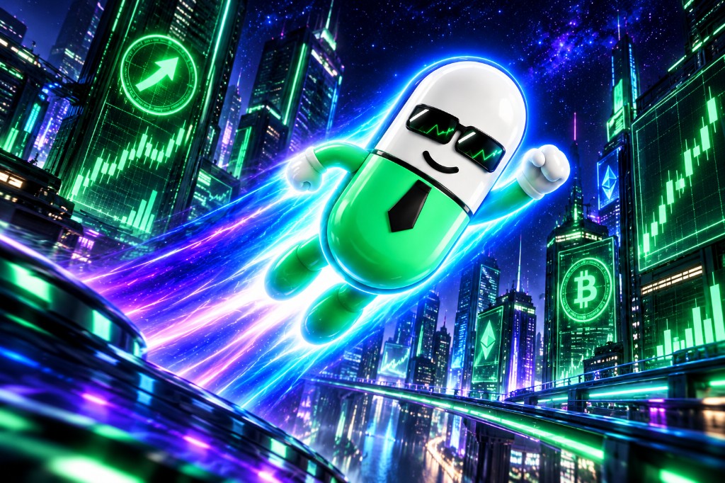Capsule flying over a neon city